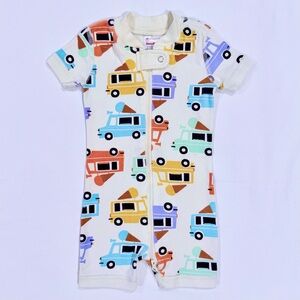 Hanna Andersson Ice Cream Trucks Romper Boys 3-6M Vans 2-Way Zip Shortie Sleeper